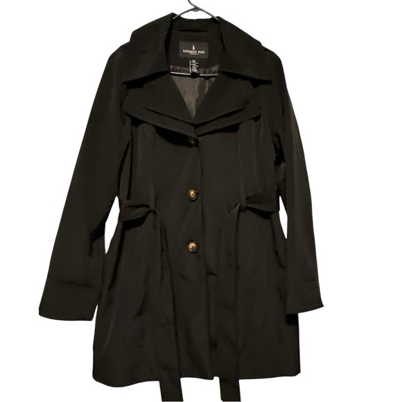 London Fog Black Trench Coat Women’s Size M Classic Button Front Belted Jacket - Picture 1 of 4